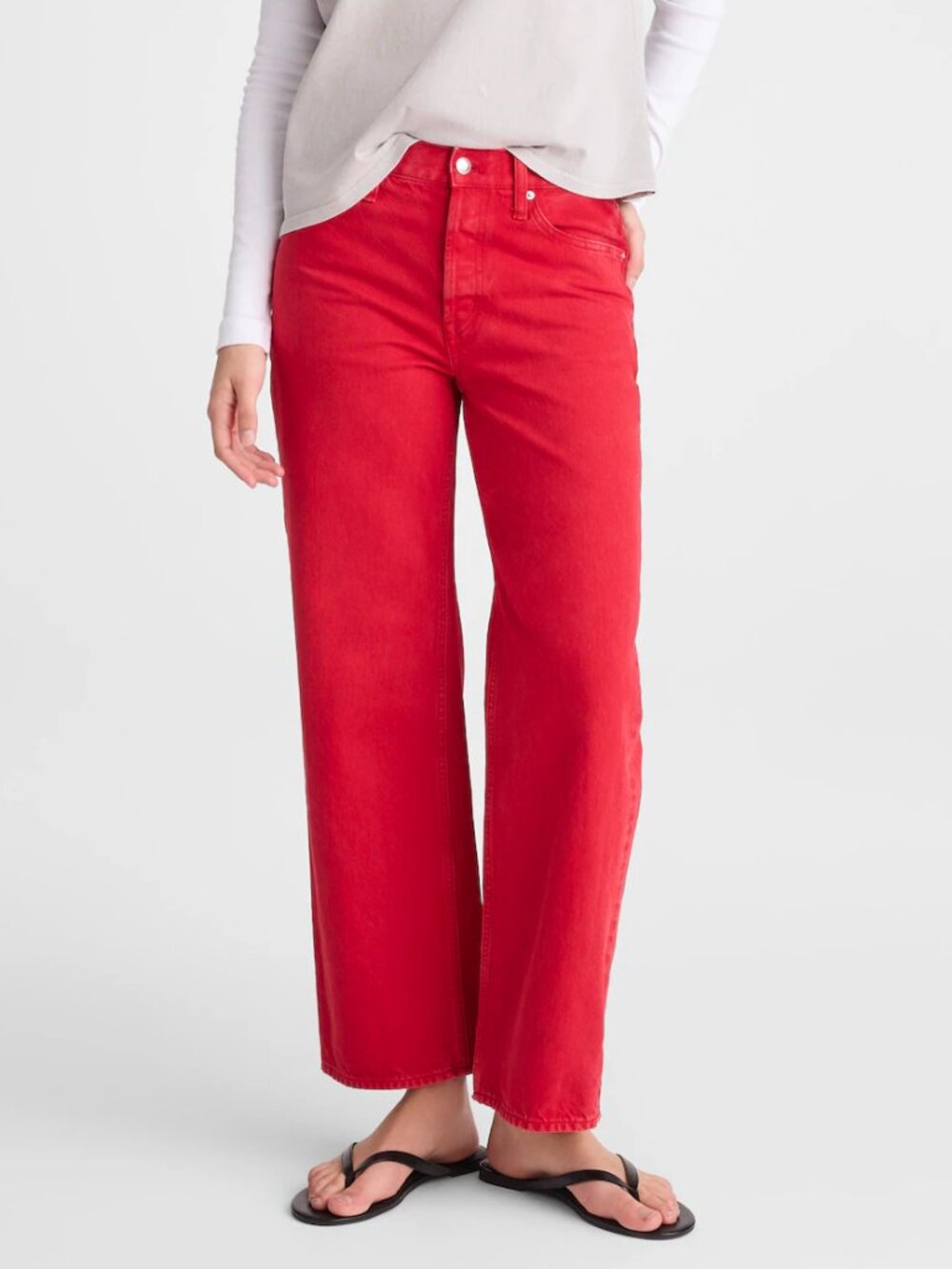 Madewell Low Slung Baggy Wide Leg Crop Button Fly Jeans Red Size 30 NWT